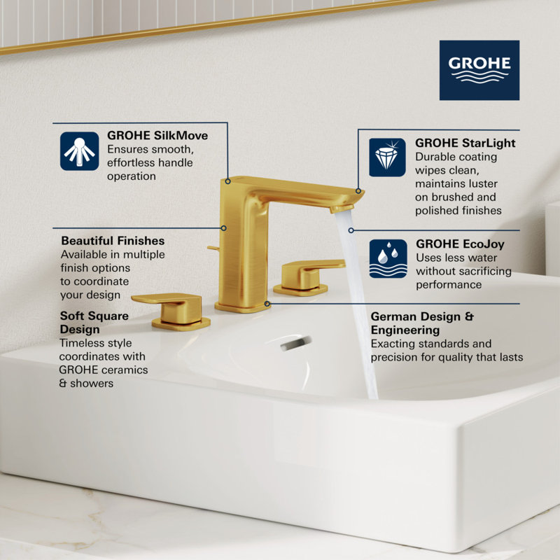 Cubeo 8-inch Widespread 2-Handle Bathroom Faucet, 1.2 gpm (4.5 L/min), GROHE StarLight Chrome