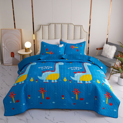  Cartoon Dinosaur Quilt Set with Sham (Twin)
