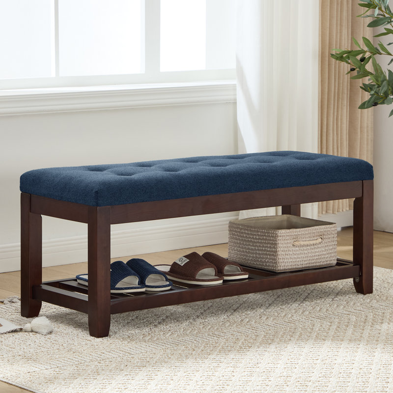 44" Upholstered Shoe Storage Bench – Perfect for Entryway, Mudroom, or End-of-Bed Seating, Dark Blue