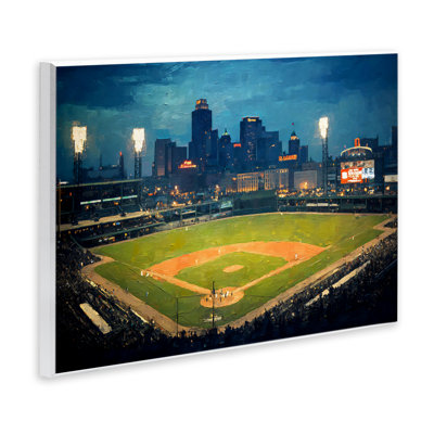 Plaque murale Baseball Stadium at Night, design par Arlington Prints
