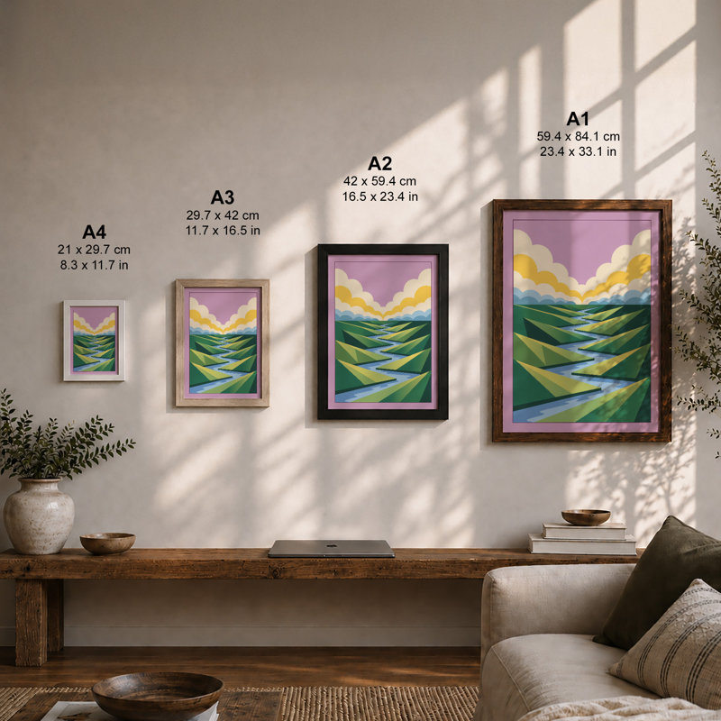 River Valley Geometric - Framed Print, Unframed, A4 - 29.7 x 21.0 cm