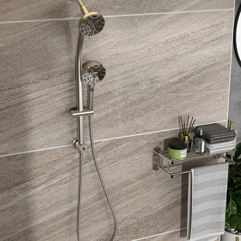 Dual Shower Head Kit With 8 Hand Shower, 4.7" Rain Showerhead, Stainless Steel Hose, Adjustable Holder, Slide Bar, Angle Brushed Nickel Finish - Nickel, Holder