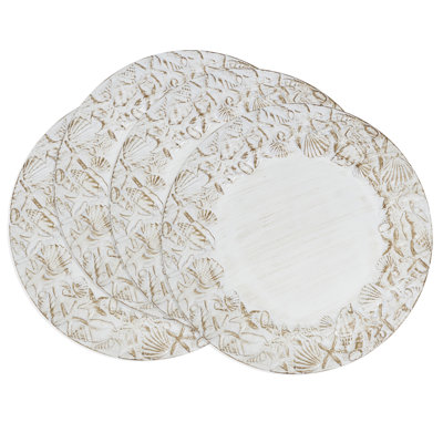 Natural Seashells Embellished Charger Plates 13" Round, Set Of 4