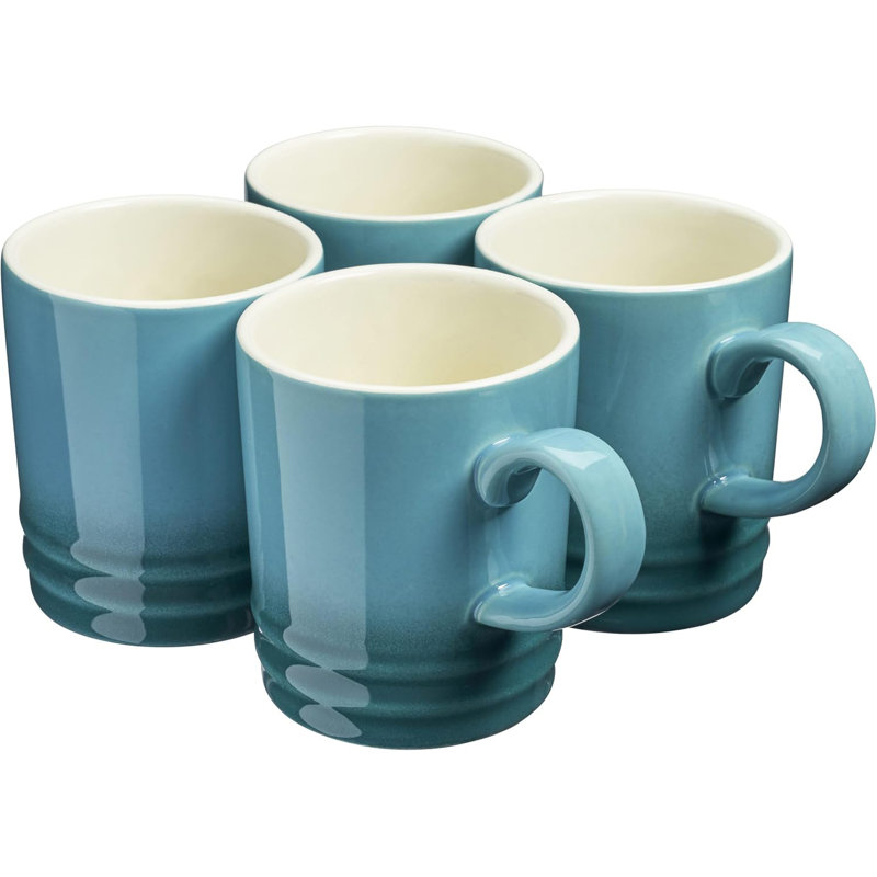 Set of 4 Stoneware Mug Set 350ml Drinking Cups, Teal