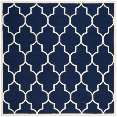 Emek Hand Woven Flat Weave Wool/Cotton Geometric Rug in Blue