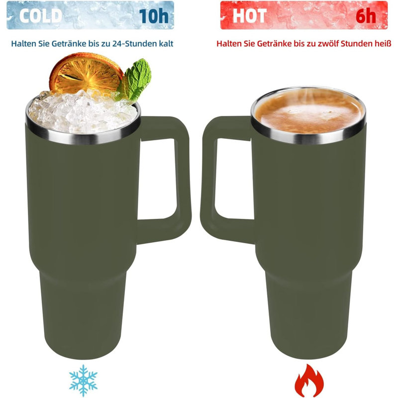 Rayonah 40oz Stainless Steel Travel Mug Tumbler Cup Vacuum Insulated Double Wall Flask with Straw Green