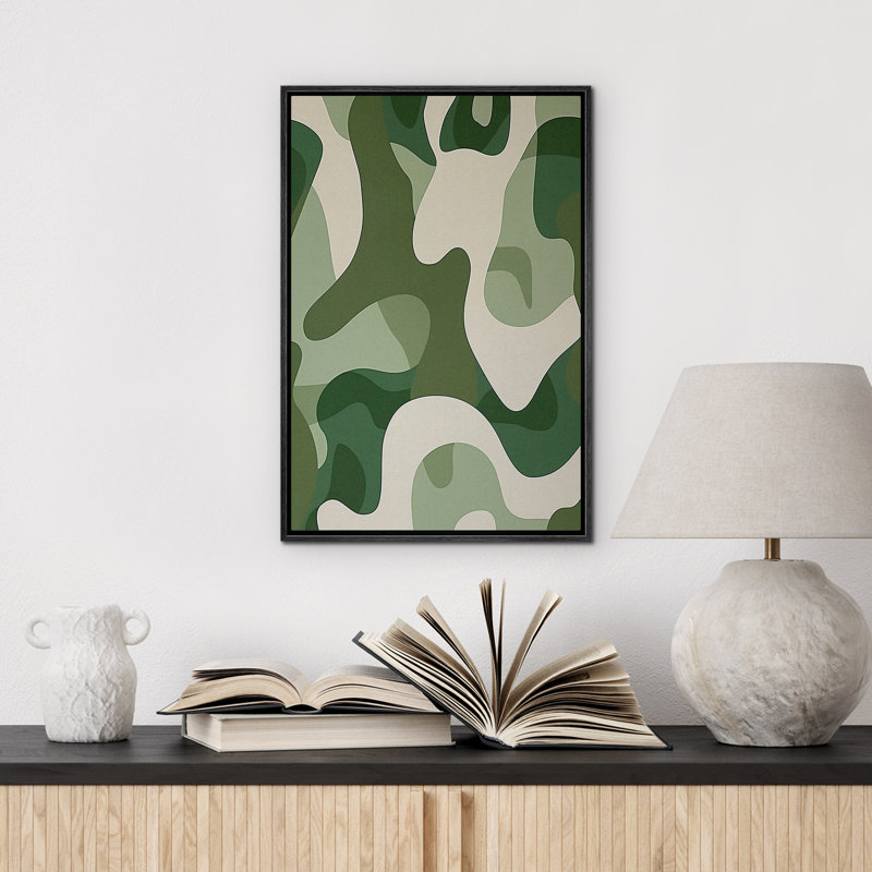 Abstrait, impression sur toile encadrée de chambre à coucher encadrée vert clair et vert foncé, Noir, noir, noir, noir