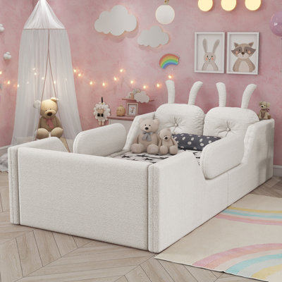 Twin Size Upholstered Platform Bed with Removable Side Rails