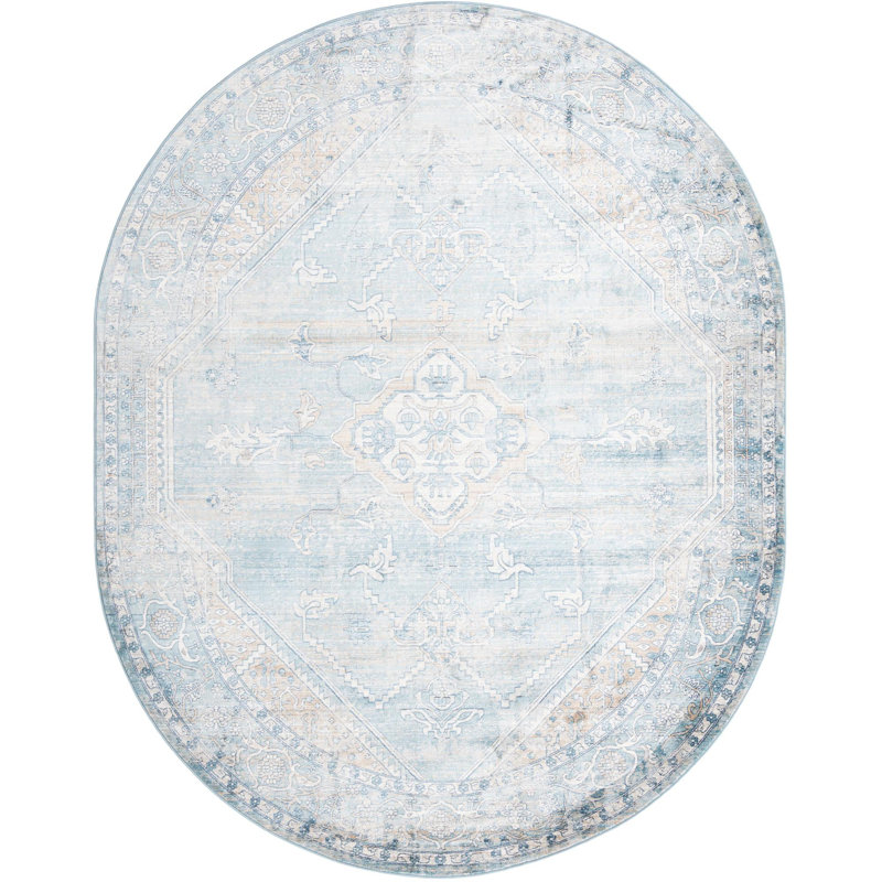 Tapis traditionnel Orea bleu-brun clair, Ovale 7 pi 10 po x 10 pi 2 po