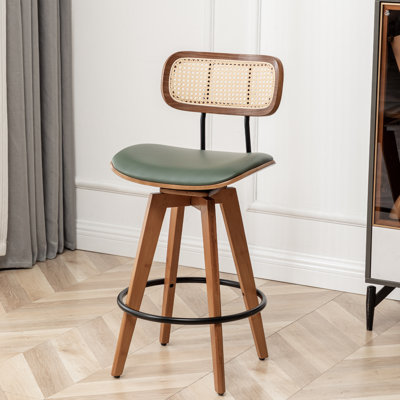 Antera Mid-century Modern Cane Back Upholstered Swivel Counter Stool
