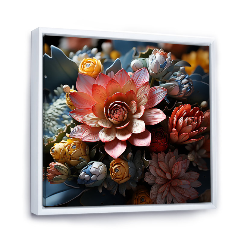 "Colorful Garden Bouquet", impression sur toile mosaïque, Cadre flottant blanc, H 16 po x l 16 po x P 1 po