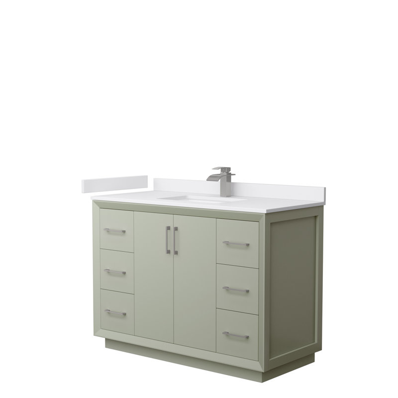 48'' Single Bathroom Vanity with Cultured Marble Top, Brushed Nickel, Light Green, White Cultured Marble