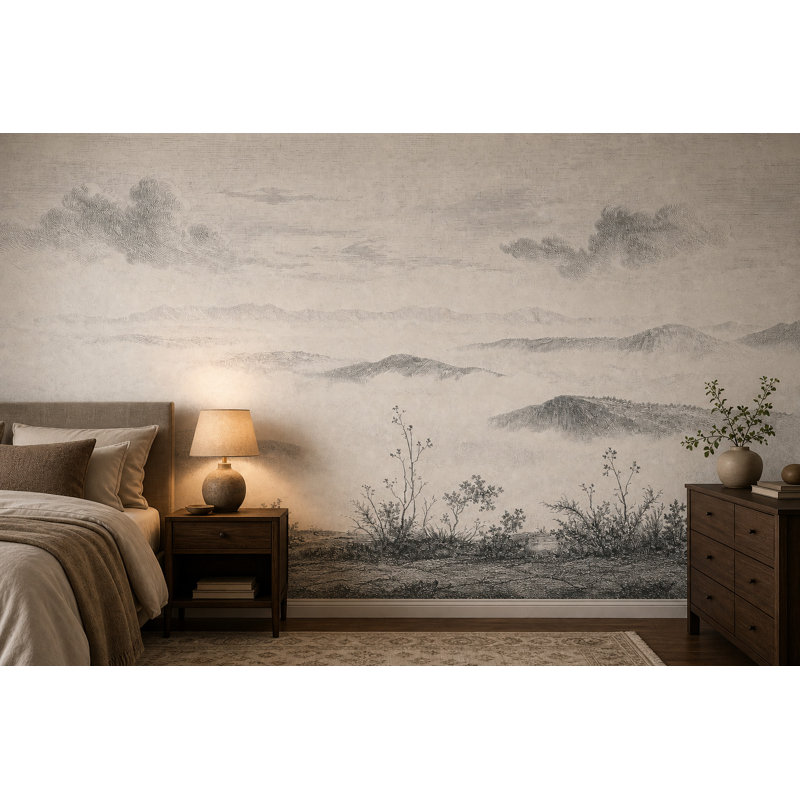 Papier peint texture de papier Misty Mountain, 100"x96", Peler et coller
