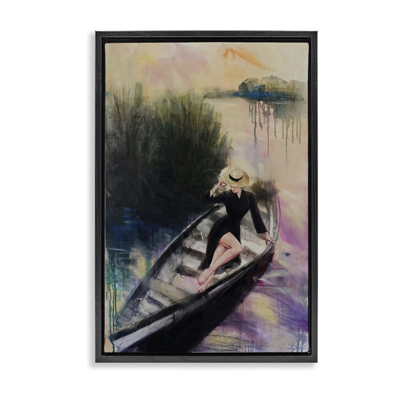 Cadre flottant Fashion Diva on River Boat, design par Lucille Lee, H 25 po x l 17 po, Cadre flottant noir de jais