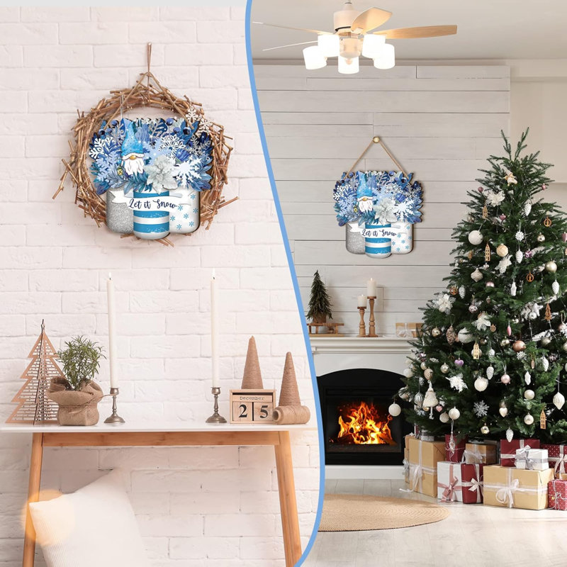 Décorations de porte d'hiver en bois pour porte d'entrée Mason d'hiver en forme de flocon de neige