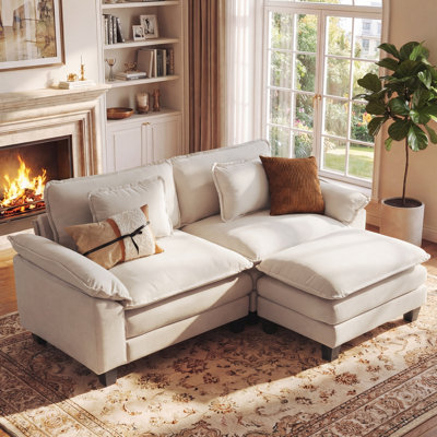 Brazell 86" W U-Shaped Modular Sectional Sofa, Cloud Couch With Ottomans & Removable Cushions-Beige