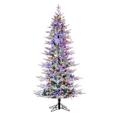 90'' H Slender White/Green Realistic Pine Flocked/Frosted Christmas Tree with 1400 LED Color Changing/Combination Lights -  The Holiday AisleÂ®, 4C31BAC9AD7E4B00AC87697A68B1E2F9