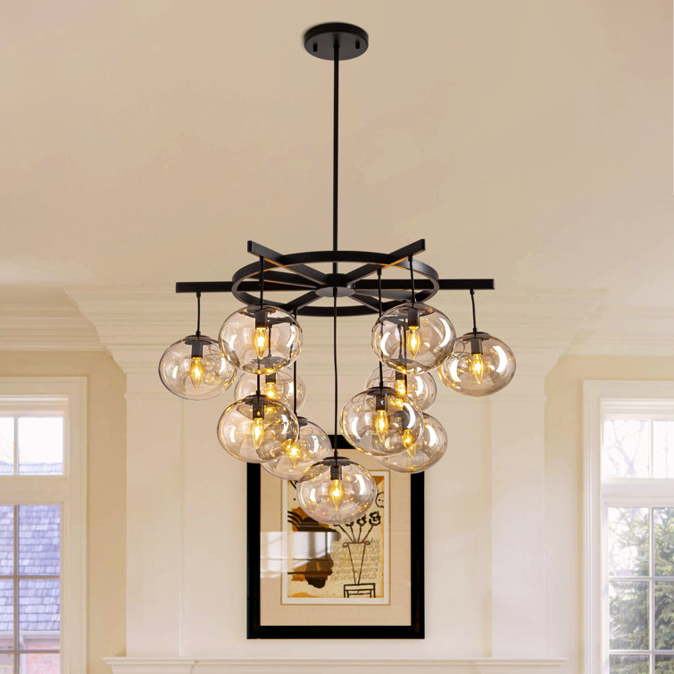 35.4" 11-light Dimmable Sputnik Bubble Glass Chandelier for Dining Room