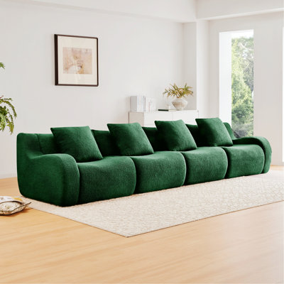 Indoor Sofa, Comfortable 4-Seat Boneless Sofa With High-Quality Teddy Fabric, Curved Armrest, Anti-Slip Design, And No Assembly Required For Living Spaces