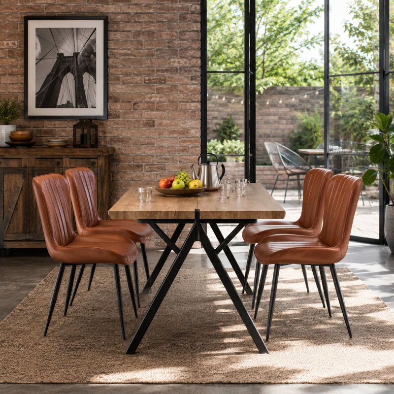 Ensemble de table et chaises de salle à manger modernes de 160 cm pour 4 personnes, table de cuisine rectangulaire en bois veiné avec chaises rembourrées en PU