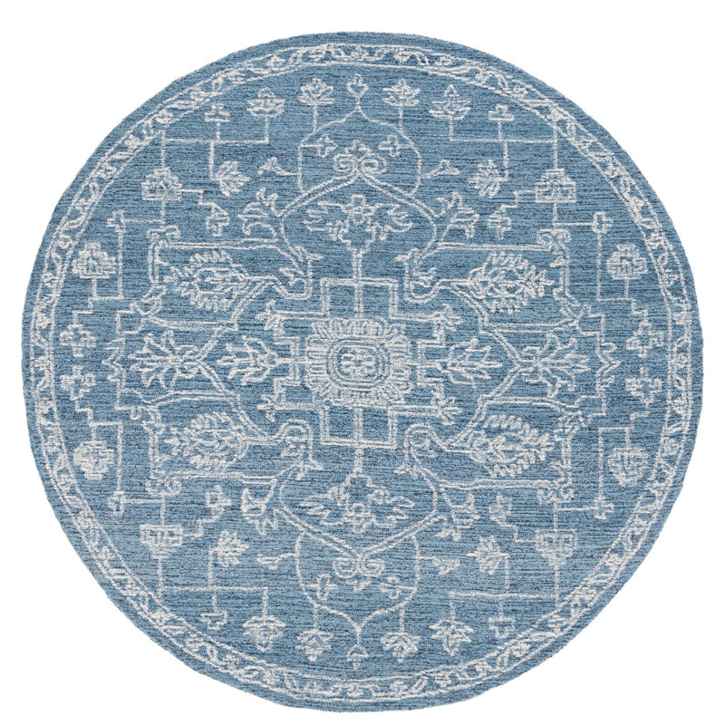 Tapis oriental bleu en coton touffeté Frachia, Rond 6 pi
