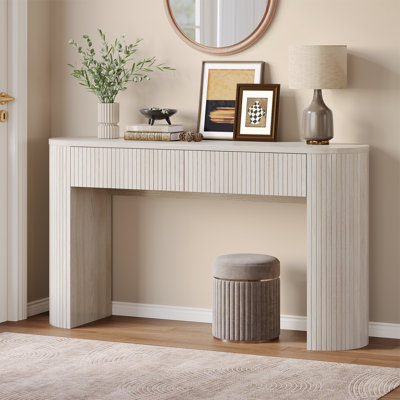 55'' Tambour Console Table With Oval Tabletop For Living Room Hallway Foyer Entrance Study