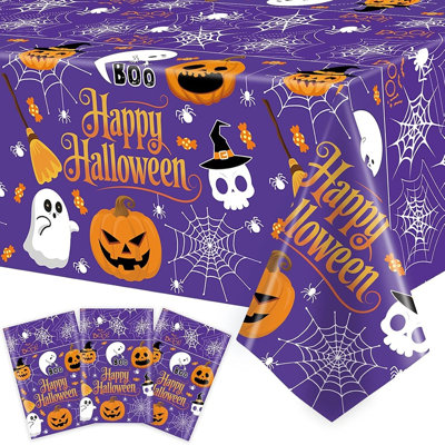 Lot de 3 nappes d'Halloween, nappes en plastique orange et violettes, décoration effrayante pour les fêtes d'Halloween, les soirées dans une maison hantée, les anniversaires et les événements saisonniers.
