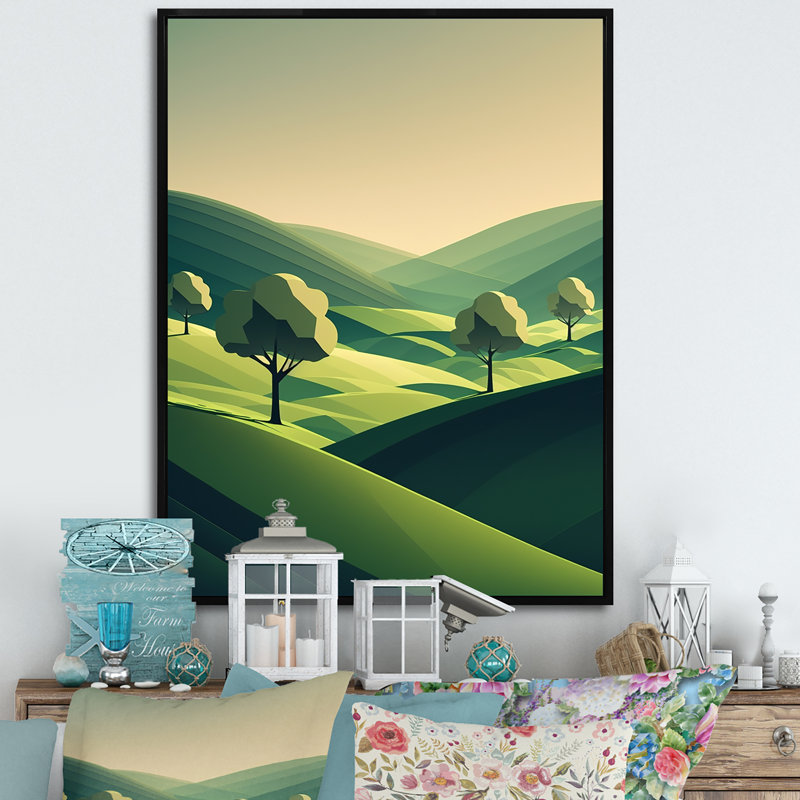 Printemps sur les montagnes vertes II - reproduction sur toile, H 20 po x l 12 po x P 1 po, Cadre flottant noir