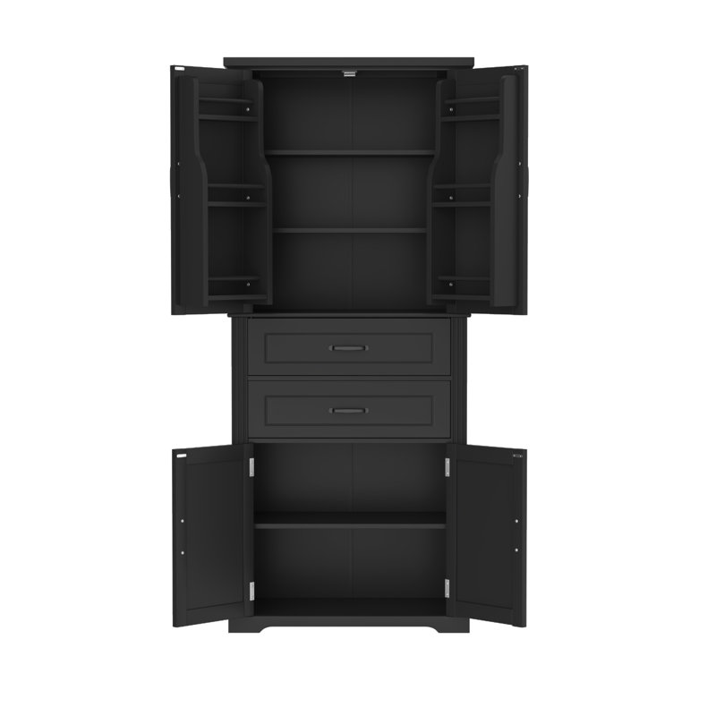 Classic Black MDF Freestanding Storage Cabinet with Adjustable Shelves and Drawers, Black