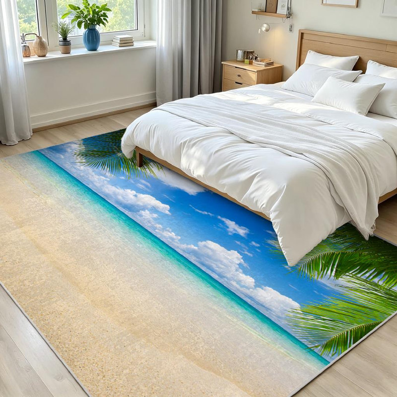 Blue Beach Sand Sea Shore Ocean Summer Sun Sunny Tropical Vacation Beautiful Machine Washable Indoor Area Rug