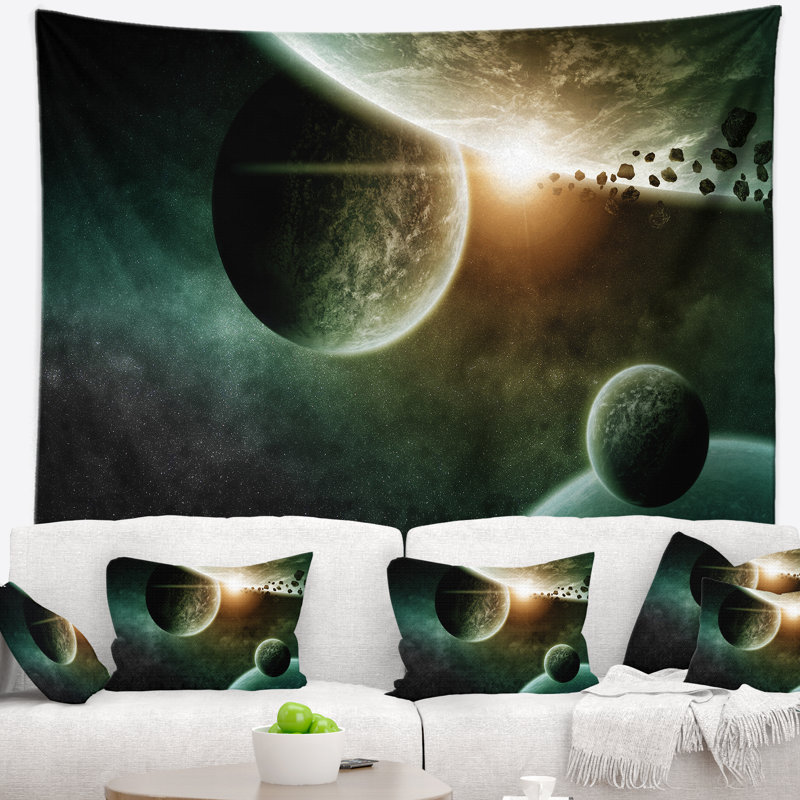 Space planet illustration tapisserie, H 32 po x l 39 po