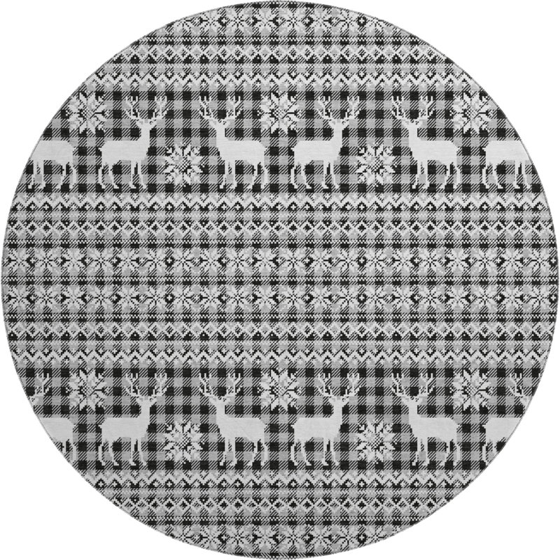 Premium Machine Washable Dockside AMF1820 Reindeers and Snowflakes Rug, Round 8'
