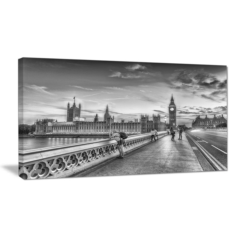 Beautiful Black and White London View Cityscape, reproduction de photo sur toile tendue, H 20 po x l 40 po x P 1po