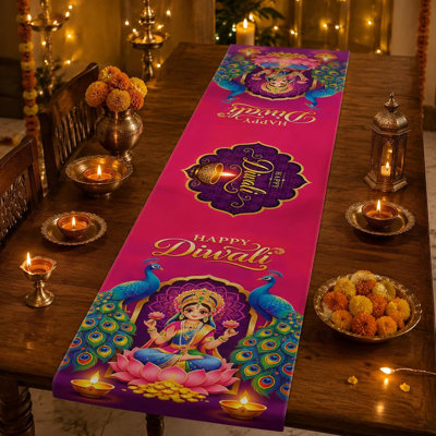 Diwali Decorations - Happy Diwali Table Runner | Diwali Party Decorations for Home Indoor Outdoor - Diwali Table Decor Backdrop Party Supplies for Kitchen Dining Room