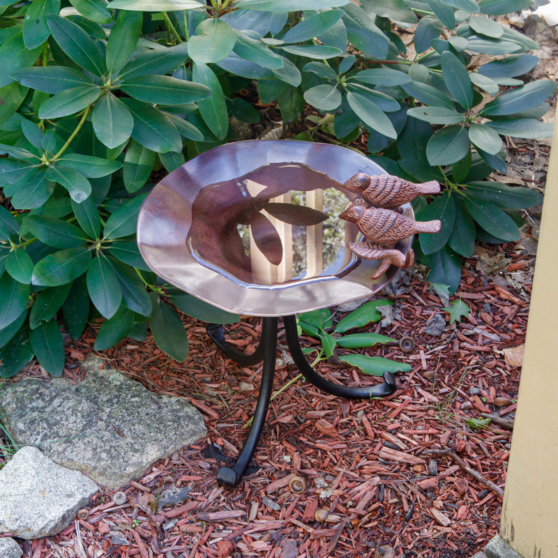 Antique Copper Birdbath with Wrought Iron Tripod Stand