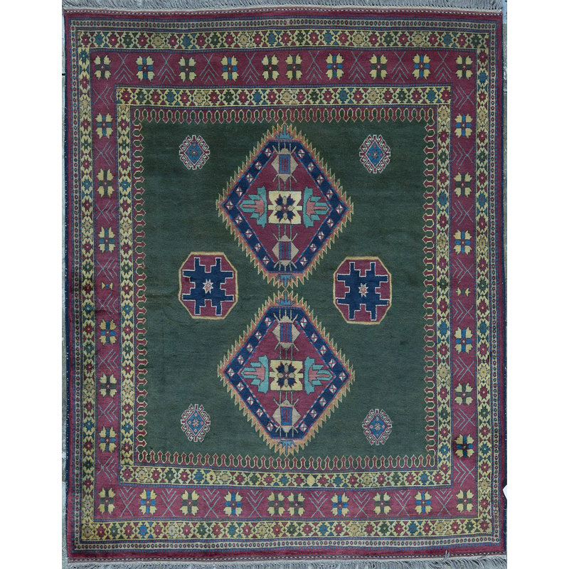 Tapis vert noué à la main de haute qualité
