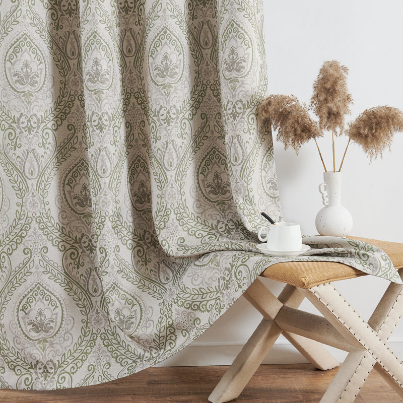 Rideaux obscurcissant à motif médaillon rétro pour chambre, l 50 po x L 63 po, Vert