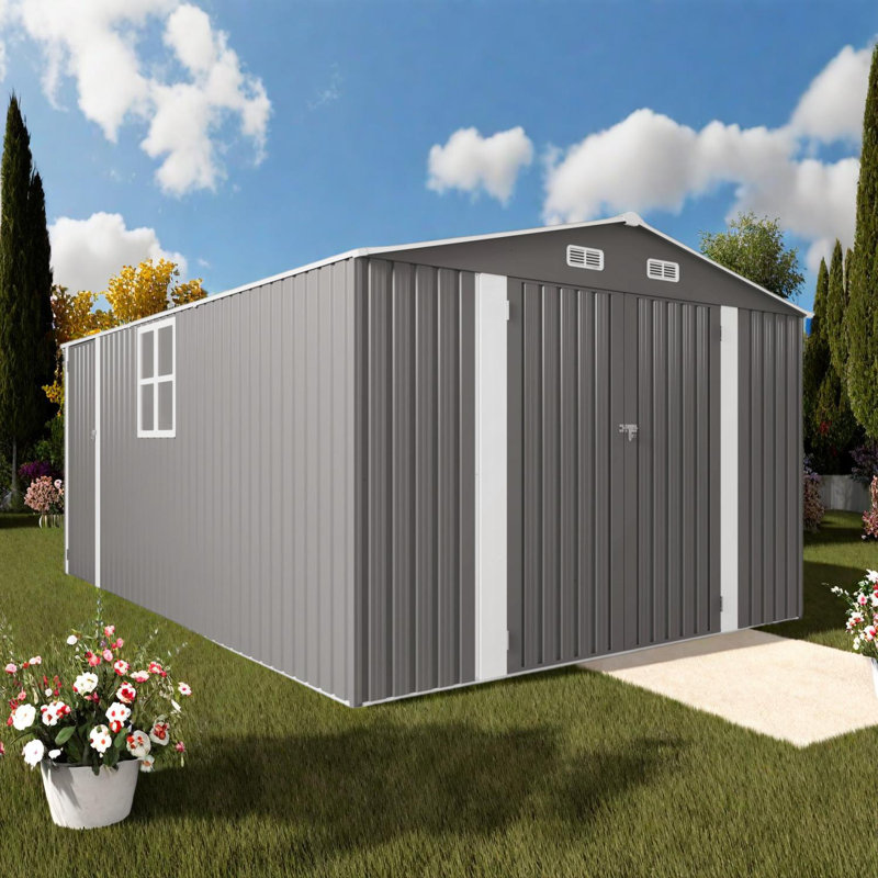 Remise de rangement extérieure en métal 10 pi x 14 pi avec portes et fenêtre verrouillables