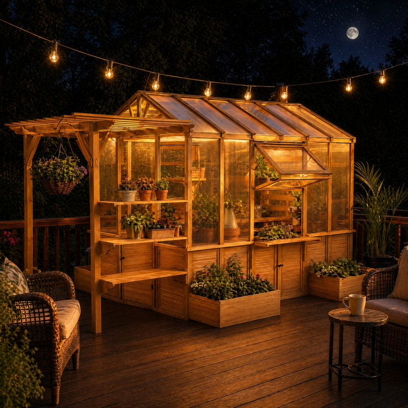 15.8' X 9.1' X 8.5' Walk-In Greenhouse With Pergola & Planter Boxes