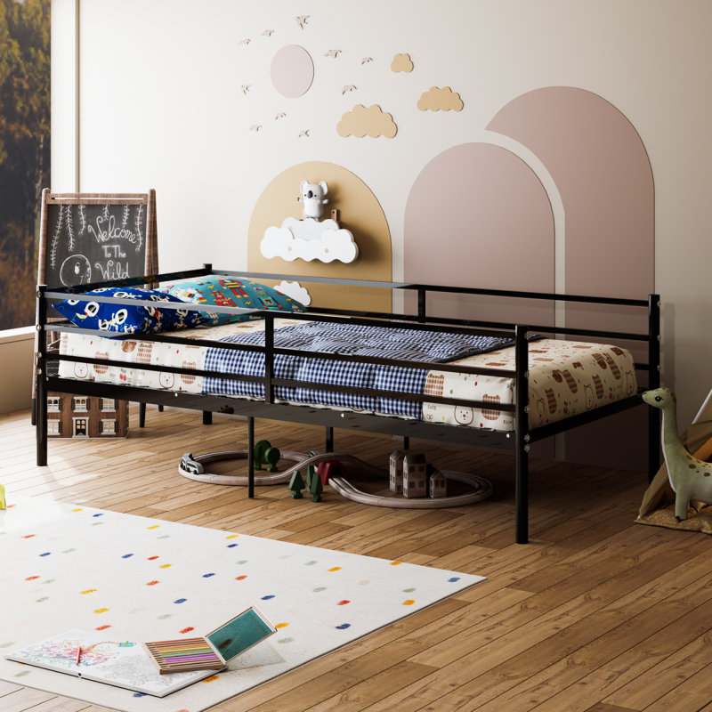 Lit de jour simple, support de lattes en métal robuste, sommier plateforme pour matelas de salon, chambre d'amis, assemblage facile, noir