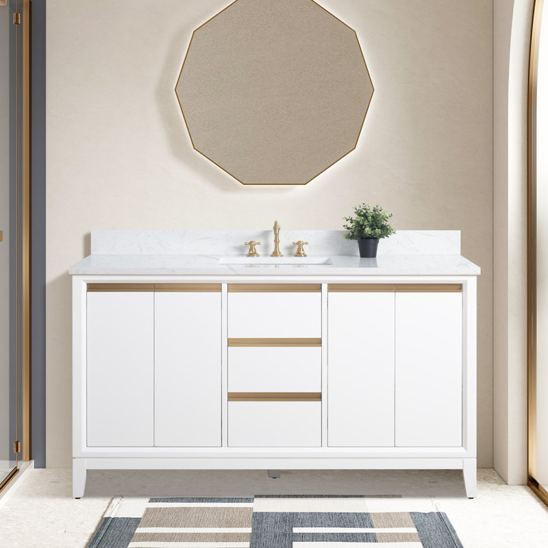 Meuble-lavabo double 60 po avec comptoir, Blanc, Simple , 60"