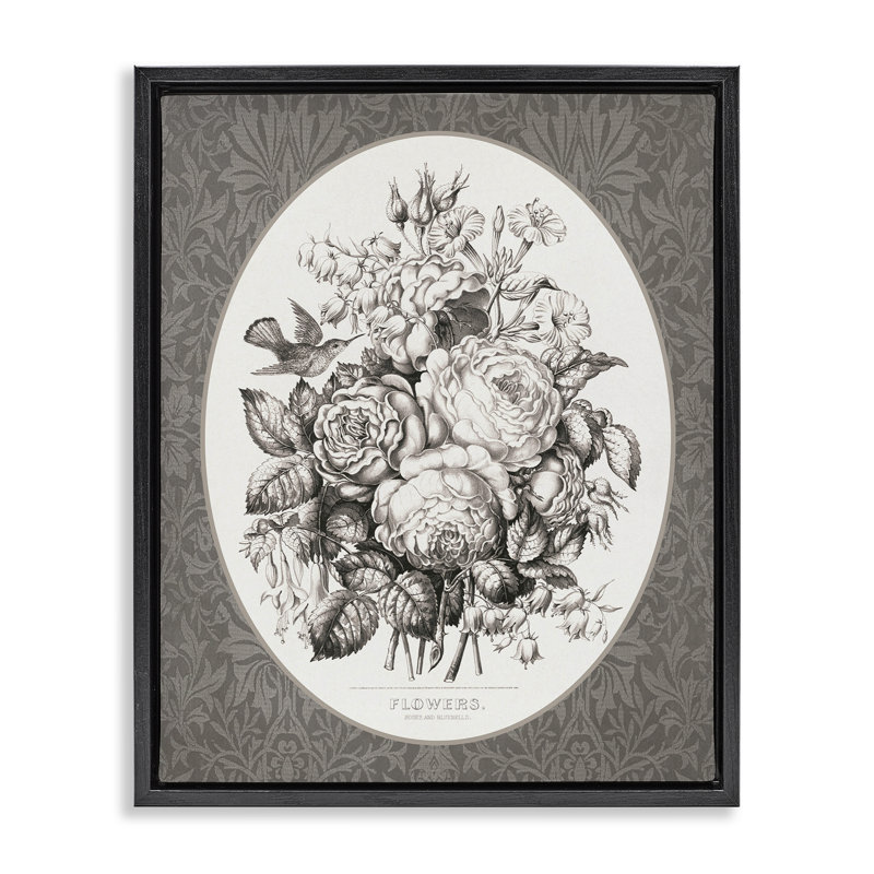 "Antique Flower Bundle" sur toile damassée, art mural encadré, lettré et doublé, H 21 po x l 17 po