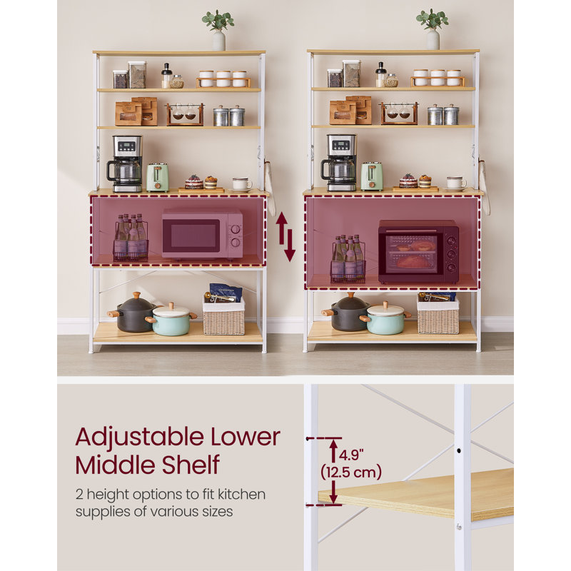 Kitchen Storage Rack, Coffee Bar, Baker’S Rack, Total 6 Shelves And 6 Hooks, For Microwave, Steel Frame, Industrial, 40 X 100 X 167 Cm