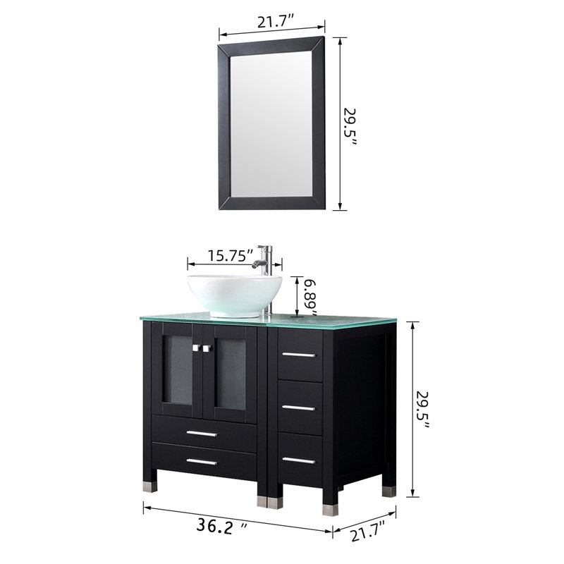 Tengelsen 36.6" Single Bathroom Vanity Set with Mirror, Black