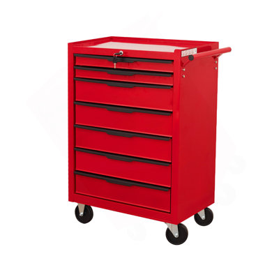 7-Drawer  Tool Chest Cabinet, Large Capacity Metal  Tool Box With Wheels And Cylinder Locking, Roll Around Storage Organizer Tool Cart For Garage, Warehouse, Work Shop - Red