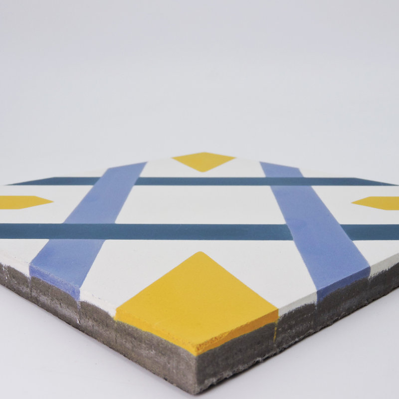 Berkane 8" x 8" Cement Patterned Wall & Floor Tile, Purple/Navy/Gold