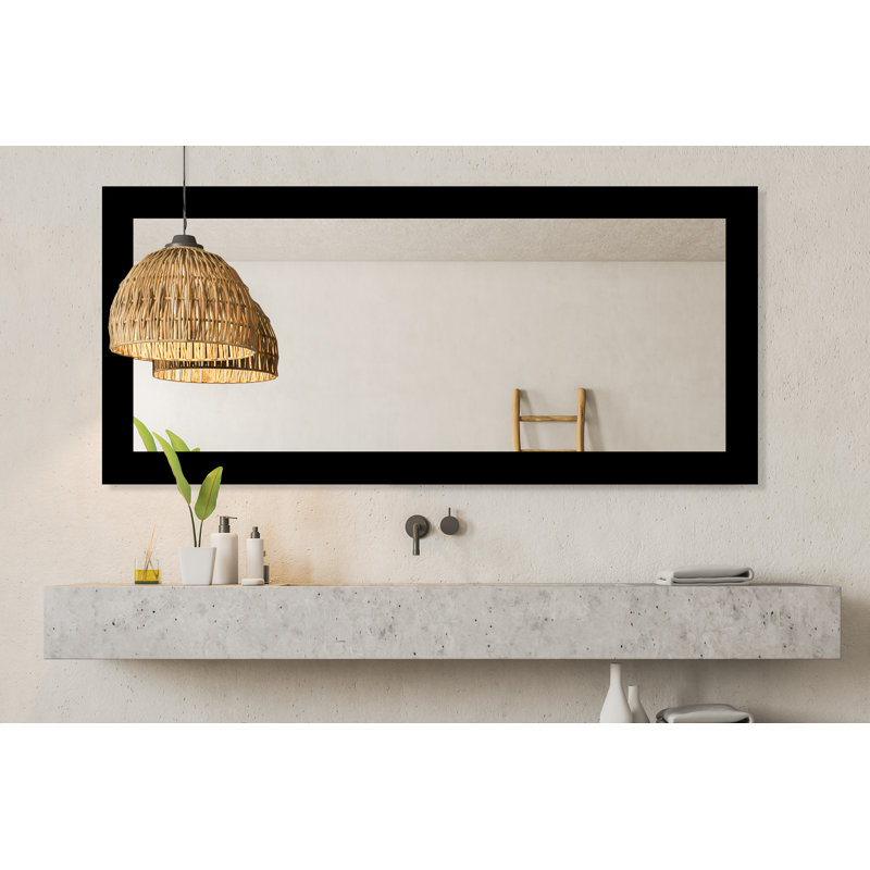Maci Eileen Engineered Wood Flat Wall Mirror, Gloss Black, 33" x 80"