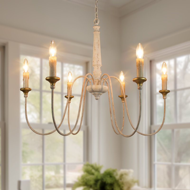 Lustre de style champêtre français à 6 lumières Gravitt pour salon et salle à manger
