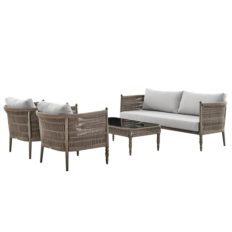 5-Person Gray and Brown Aluminum Rope Outdoor Seating Set