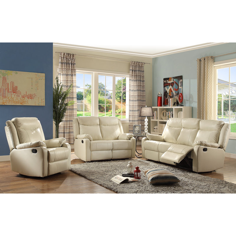 Boston 76'' Faux Leather Reclining Sofa, Pearl